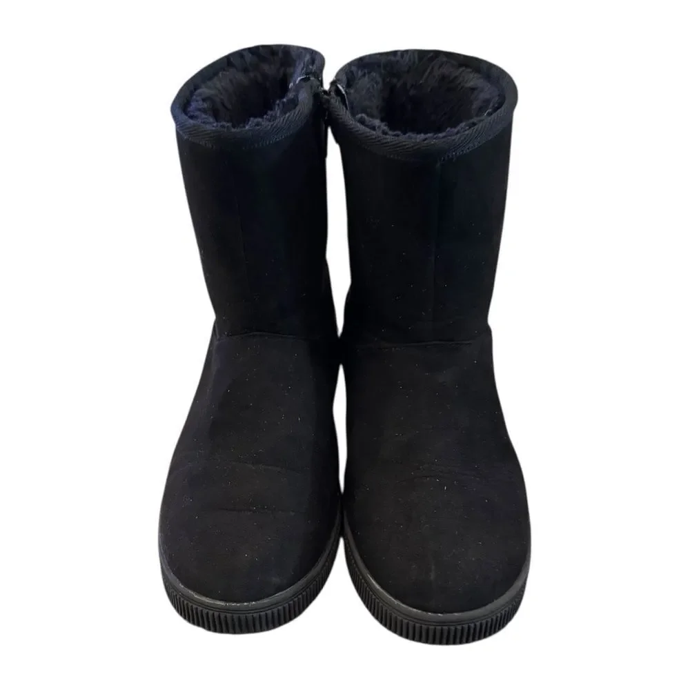 Cat & Jack Big Kids Black Zipper Furry Lined Winter Boots 3